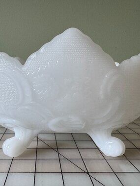 Vintage Jeannette Glass Lombardy Milk Glass Four-Toed Candy Dish Bowl